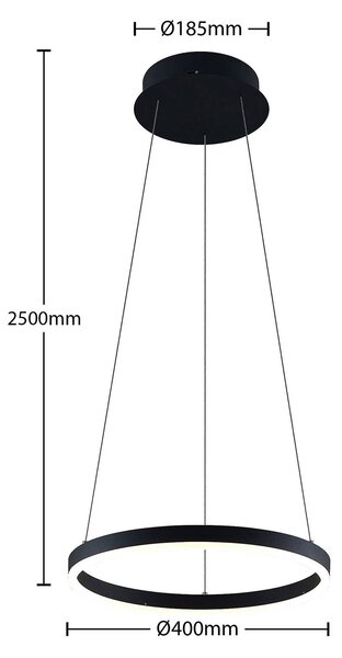 Arcchio Albiona LED lógó világítás, fekete, 1 gyűrű, Ø 40 cm, dimmelhető, Fekete, Konyha, fém, Modern