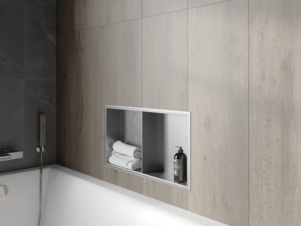 Mexen X-Wall-R falba építhetö polc falfülke polcal 60 x 30 cm, inox - 1910603010S Falfülke