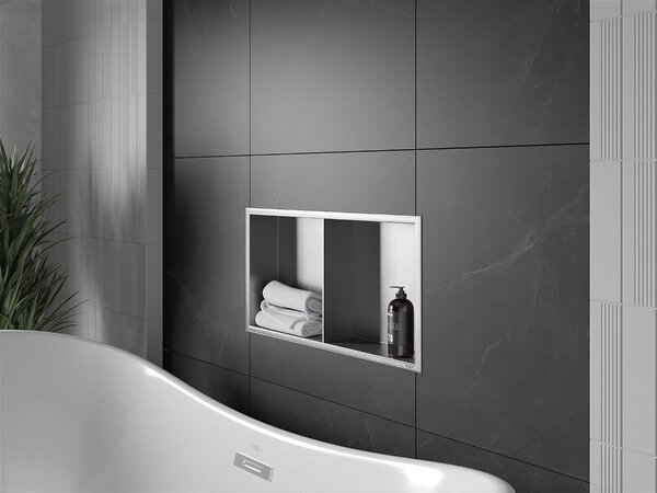 Mexen X-Wall-R falba építhetö polc falfülke polcal 60 x 30 cm, inox - 1910603010S Falfülke