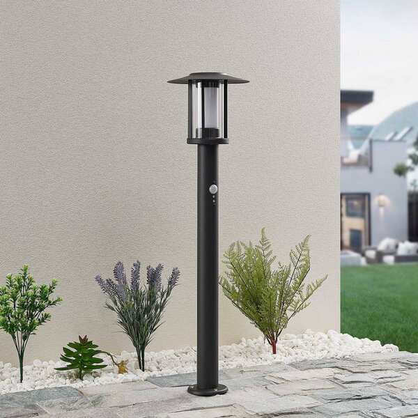 Lindby Gregory LED fali lámpa, 76cm, érzékelő, sötétszürke, IP44, Fekete, Rozsdamentes acél, Modern