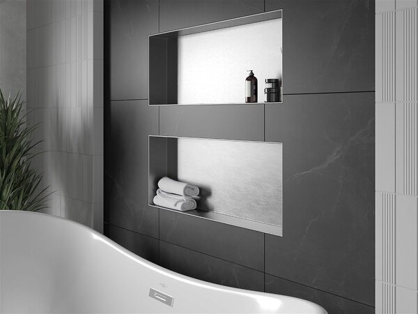 Mexen X-Wall-NR falba építhetö polc falfülke burkolható keret 75 x 30 cm, inox - 1911753010 Falfülke
