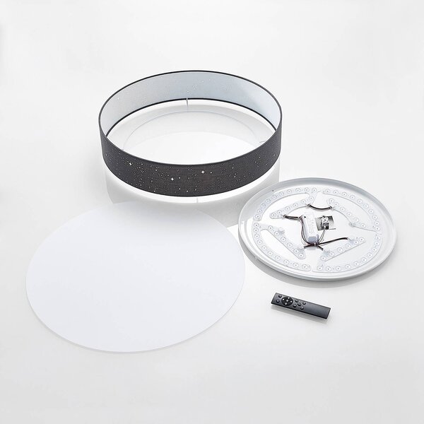 Lindby LED mennyezeti lámpa Ellamina, Ø 60 cm, antracit, textil, dimmelhető, Fekete, Nappali / Étkező, Textil / szövet / selyem, Modern