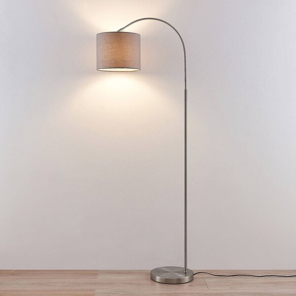Lindby Keriba álló világítás, nikkel/szürke, szövet, 150 cm, E27, Alu / szürke / cink, Nappali / Étkező, fém, Modern