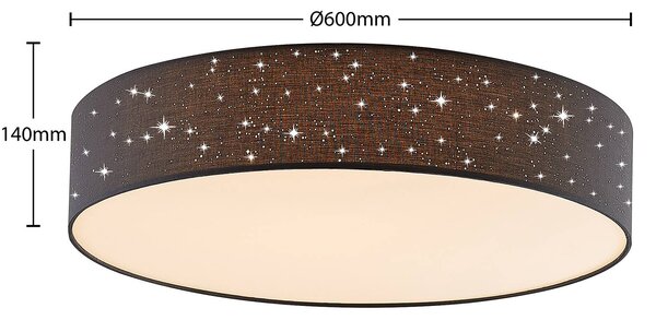 Lindby LED mennyezeti lámpa Ellamina, Ø 60 cm, antracit, textil, dimmelhető, Fekete, Nappali / Étkező, Textil / szövet / selyem, Modern