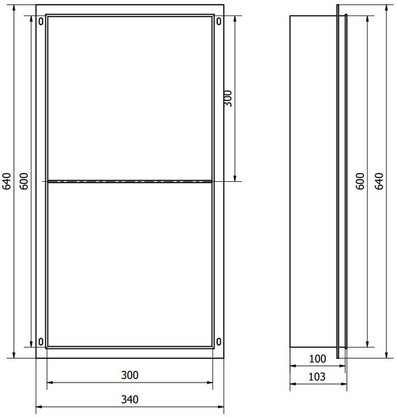 Mexen X-Wall-NR falba építhetö polc falfülke burkolható keret polcal 60 x 30 cm, inox - 1911603010S Falfülke
