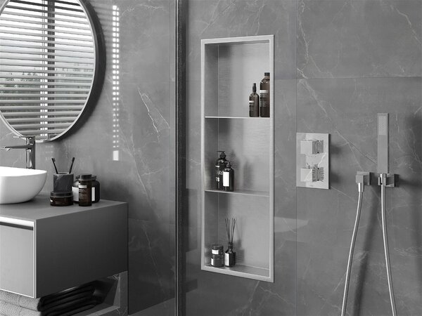 Mexen X-Wall-R falba építhetö polc falfülke polcal 90 x 30 cm, inox - 1910903010S Falfülke