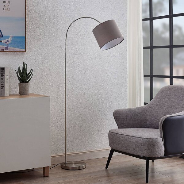 Lindby Keriba álló világítás, nikkel/szürke, szövet, 150 cm, E27, Alu / szürke / cink, Nappali / Étkező, fém, Modern