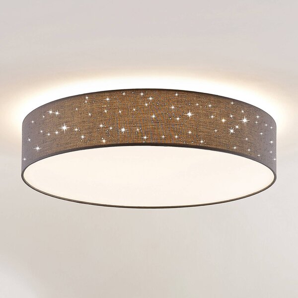 Lindby LED mennyezeti lámpa Ellamina, Ø 60 cm, antracit, textil, dimmelhető, Fekete, Nappali / Étkező, Textil / szövet / selyem, Modern