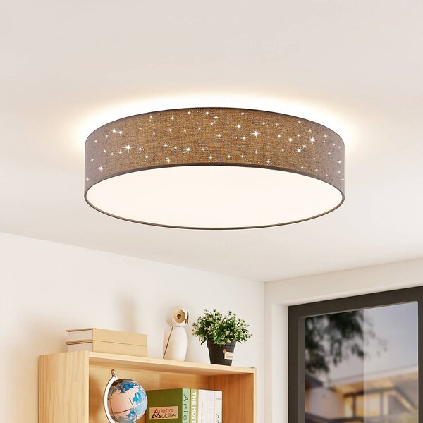 Lindby LED mennyezeti lámpa Ellamina, Ø 60 cm, antracit, textil, dimmelhető, Fekete, Nappali / Étkező, Textil / szövet / selyem, Modern