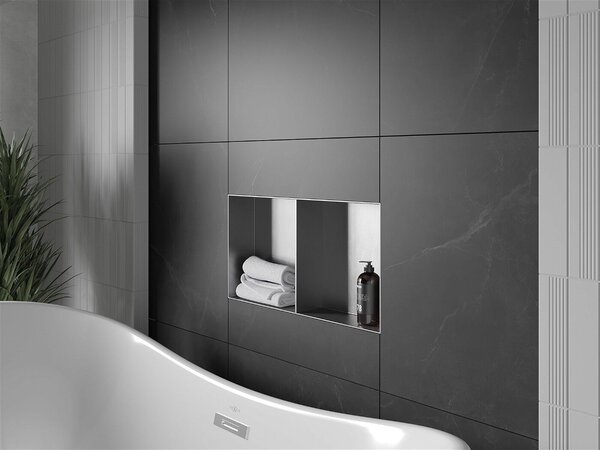 Mexen X-Wall-NR falba építhetö polc falfülke burkolható keret polcal 60 x 30 cm, inox - 1911603010S Falfülke
