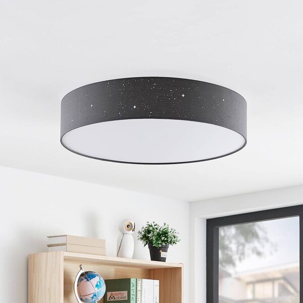Lindby LED mennyezeti lámpa Ellamina, Ø 60 cm, antracit, textil, dimmelhető, Fekete, Nappali / Étkező, Textil / szövet / selyem, Modern