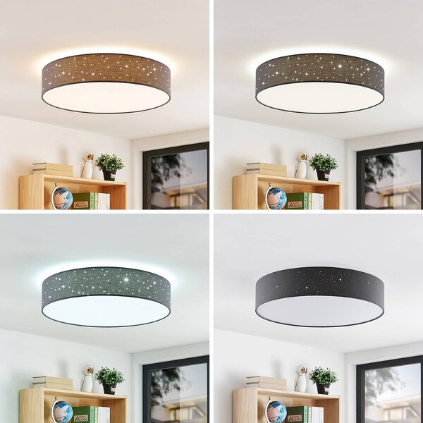 Lindby LED mennyezeti lámpa Ellamina, Ø 60 cm, antracit, textil, dimmelhető, Fekete, Nappali / Étkező, Textil / szövet / selyem, Modern