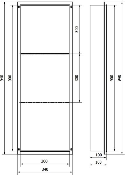 Mexen X-Wall-NR falba építhetö polc falfülke burkolható keret polcal 90 x 30 cm, arany - 1951903010S Falfülke