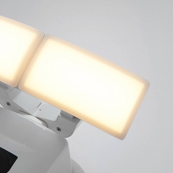 Lindby LED kültéri fali lámpa Nikias, 30 cm, szenzoros, 2-lámpás, fehér, Fehér / opál, Alumínium, Modern