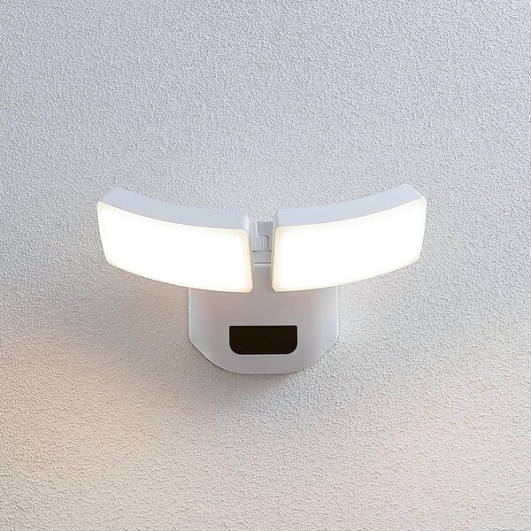 Lindby LED kültéri fali lámpa Nikias, 30 cm, szenzoros, 2-lámpás, fehér, Fehér / opál, Alumínium, Modern