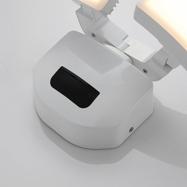 Lindby LED kültéri fali lámpa Nikias, 30 cm, szenzoros, 2-lámpás, fehér, Fehér / opál, Alumínium, Modern