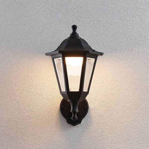 Lindby LED kültéri fali lámpa Iavo, fekete, lámpa, 38 cm, Fekete, Műanyag, Antik