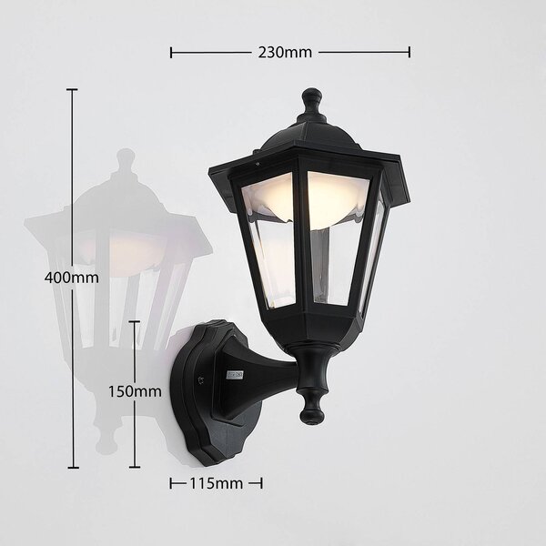 Lindby LED kültéri fali lámpa Iavo, fekete, lámpa, 38 cm, Fekete, Műanyag, Antik