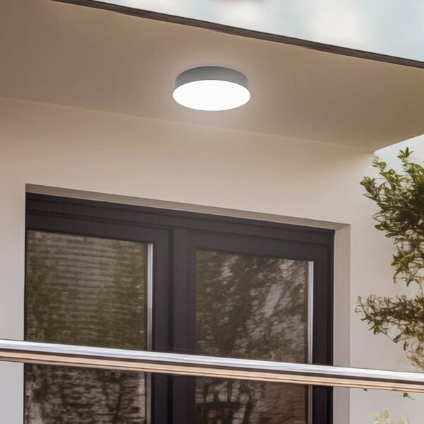 Lindby LED kültéri mennyezeti világítás Lahja, antracit, érzékelő, IP65, Fekete, Műanyag, Modern