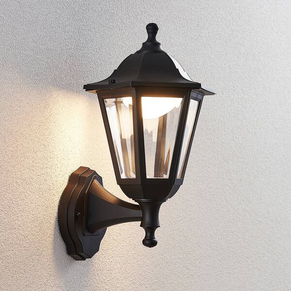 Lindby LED kültéri fali lámpa Iavo, fekete, lámpa, 38 cm, Fekete, Műanyag, Antik