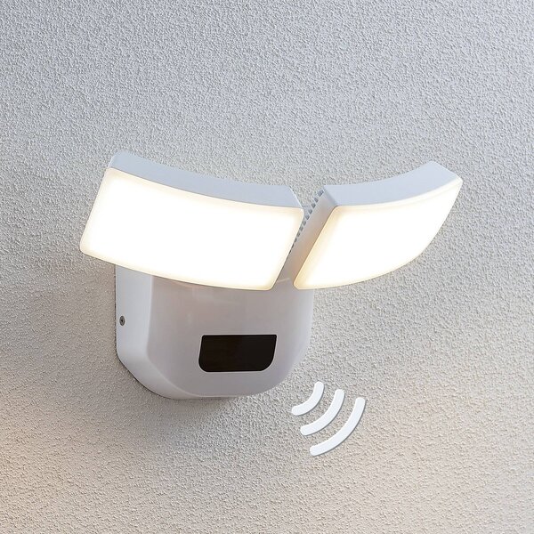 Lindby LED kültéri fali lámpa Nikias, 30 cm, szenzoros, 2-lámpás, fehér, Fehér / opál, Alumínium, Modern