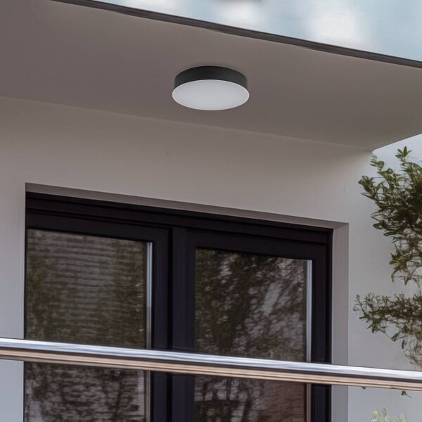 Lindby LED kültéri mennyezeti világítás Lahja, antracit, érzékelő, IP65, Fekete, Műanyag, Modern