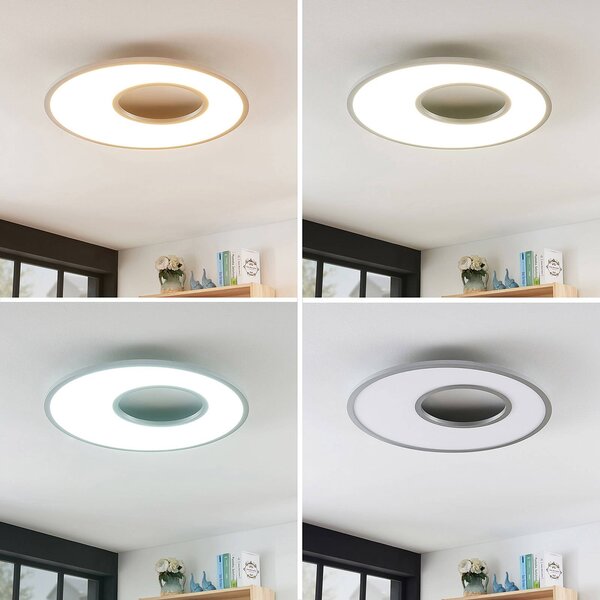Lucande Durun LED mennyezeti lámpa, dimm, CCT, kerek, 60cm, dimmelhető, Alu / szürke / cink, Konyha, Műanyag, Modern
