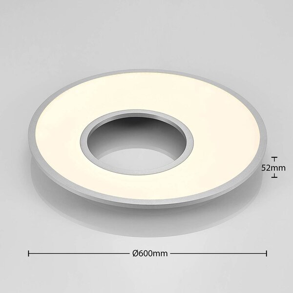 Lucande Durun LED mennyezeti lámpa, dimm, CCT, kerek, 60cm, dimmelhető, Alu / szürke / cink, Konyha, Műanyag, Modern