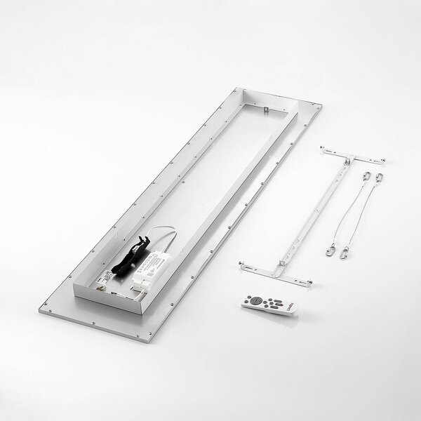 Lindby Smart LED mennyezeti panel Kjetil 120 x 30 cm Tuya RGB CCT, dimmelhető, Alu / szürke / cink, Dolgozószoba / Iroda, Alumínium, Modern