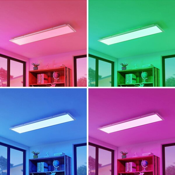 Lindby Smart LED mennyezeti panel Kjetil 120 x 30 cm Tuya RGB CCT, dimmelhető, Alu / szürke / cink, Dolgozószoba / Iroda, Alumínium, Modern
