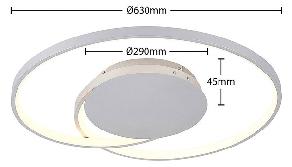Lucande LED mennyezeti lámpa Enesa, 63 cm, CCT, távirányítóval, dimmelhető, dimmelhető, Alu / szürke / cink, Hálószoba, fém, Modern