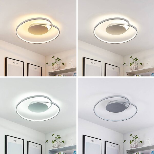 Lucande LED mennyezeti lámpa Enesa, 63 cm, CCT, távirányítóval, dimmelhető, dimmelhető, Alu / szürke / cink, Hálószoba, fém, Modern