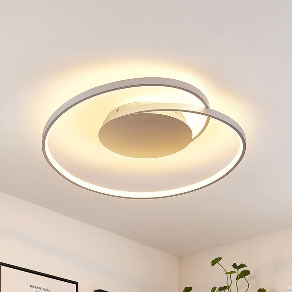 Lucande LED mennyezeti lámpa Enesa, 63 cm, CCT, távirányítóval, dimmelhető, dimmelhető, Alu / szürke / cink, Hálószoba, fém, Modern