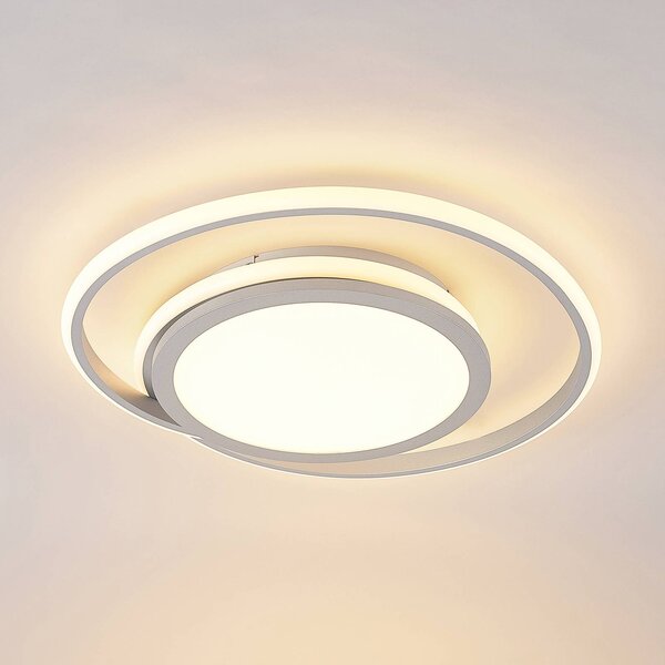 Lucande LED mennyezeti lámpa Noud, 49 cm, ezüst, alumínium,, dimmelhető, Króm / ezüst, Hálószoba, fém, Modern