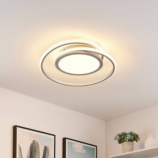 Lucande LED mennyezeti lámpa Noud, 49 cm, ezüst, alumínium,, dimmelhető, Króm / ezüst, Hálószoba, fém, Modern