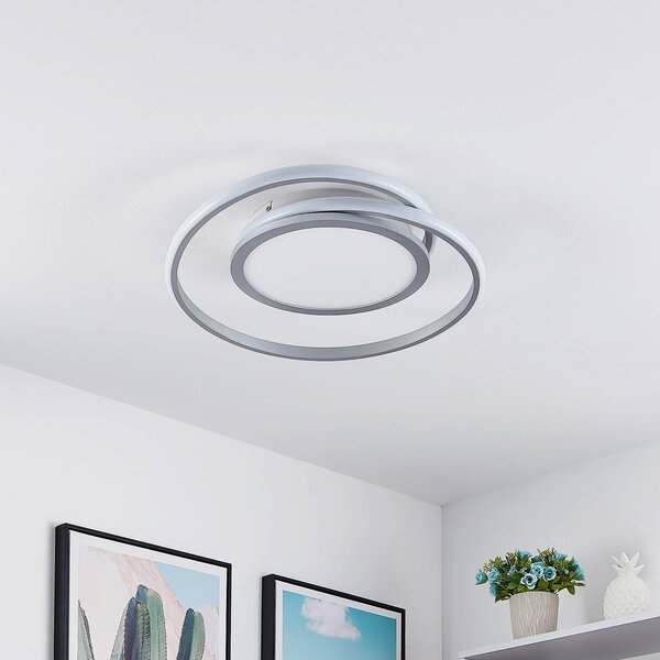 Lucande LED mennyezeti lámpa Noud, 49 cm, ezüst, alumínium,, dimmelhető, Króm / ezüst, Hálószoba, fém, Modern