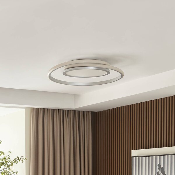 Lucande LED mennyezeti lámpa Noud, 49 cm, ezüst, alumínium,, dimmelhető, Króm / ezüst, Hálószoba, fém, Modern