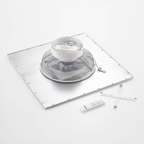 Lindby LED mennyezeti ventilátor Romea, szögletes, DC, csendes, 60 cm, dimmelhető, Alu / szürke / cink, Nappali / Étkező, Műanyag, Modern