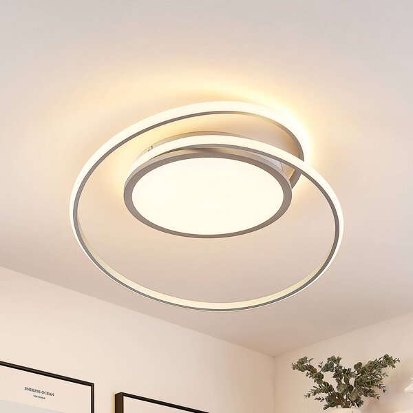 Lucande LED mennyezeti lámpa Noud, 65 cm, ezüst, fém, CCT, dimmelhető, Alu / szürke / cink, Hálószoba, fém, Modern