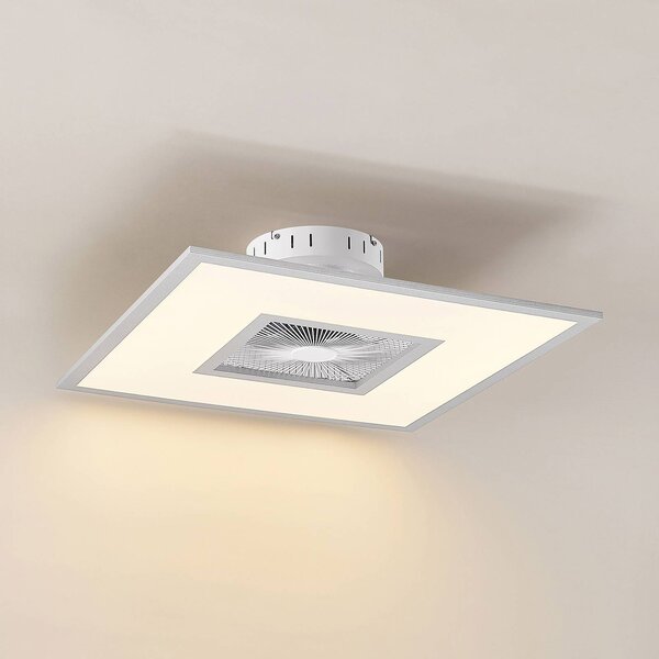 Lindby LED mennyezeti ventilátor Romea, szögletes, DC, csendes, 60 cm, dimmelhető, Alu / szürke / cink, Nappali / Étkező, Műanyag, Modern
