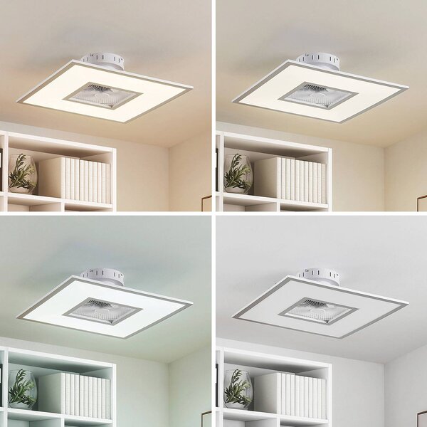 Lindby LED mennyezeti ventilátor Romea, szögletes, DC, csendes, 60 cm, dimmelhető, Alu / szürke / cink, Nappali / Étkező, Műanyag, Modern