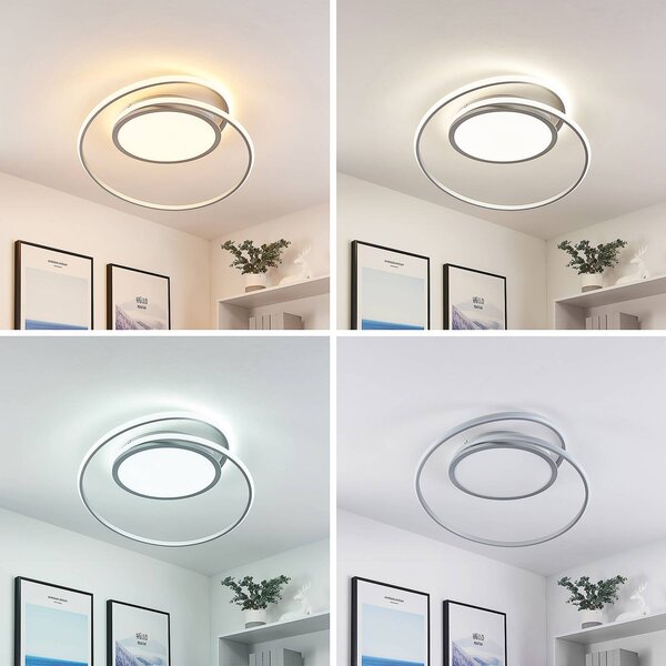 Lucande LED mennyezeti lámpa Noud, 65 cm, ezüst, fém, CCT, dimmelhető, Alu / szürke / cink, Hálószoba, fém, Modern