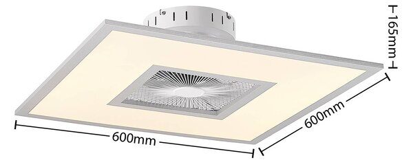 Lindby LED mennyezeti ventilátor Romea, szögletes, DC, csendes, 60 cm, dimmelhető, Alu / szürke / cink, Nappali / Étkező, Műanyag, Modern