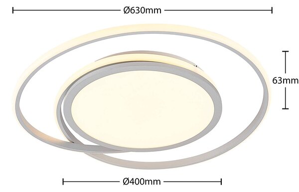 Lucande LED mennyezeti lámpa Noud, 65 cm, ezüst, fém, CCT, dimmelhető, Alu / szürke / cink, Hálószoba, fém, Modern
