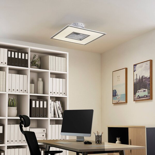Lindby LED mennyezeti ventilátor Romea, szögletes, DC, csendes, 60 cm, dimmelhető, Alu / szürke / cink, Nappali / Étkező, Műanyag, Modern