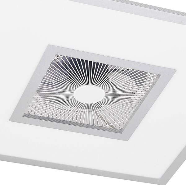 Lindby LED mennyezeti ventilátor Romea, szögletes, DC, csendes, 60 cm, dimmelhető, Alu / szürke / cink, Nappali / Étkező, Műanyag, Modern