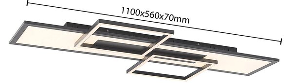 Lucande LED-es mennyezeti lámpa Narumi, CCT, 110cm, fekete, alumínium, dimmelhető, Fekete, Nappali / Étkező, fém, Modern
