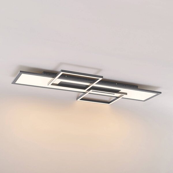 Lucande LED-es mennyezeti lámpa Narumi, CCT, 110cm, fekete, alumínium, dimmelhető, Fekete, Nappali / Étkező, fém, Modern