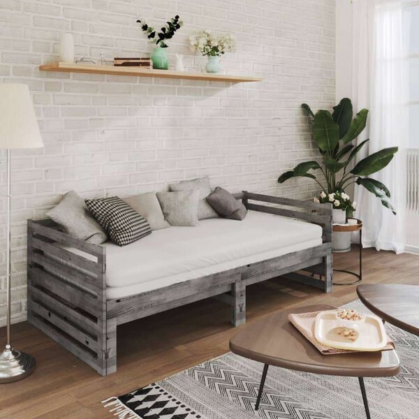 VidaXL szürke tömör fenyőfa kihúzható kanapéágy 2 x (90 x 200) cm