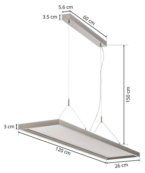 Arcchio LED-es függőlámpa Dorean, ezüst, fém, 120cm, dimmelhető, Alu / szürke / cink, Dolgozószoba / Iroda, fém, Modern